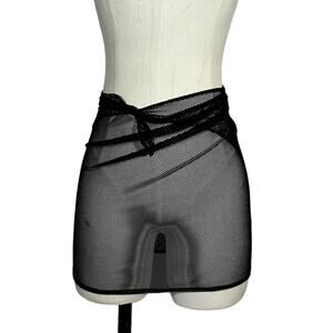 Wearabouts Vintage Black Mesh Sheer Wrap Mini Skirt Swim Coverup M/L